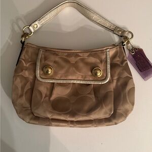 Elegant Tan and Gold Coach Women's Bag